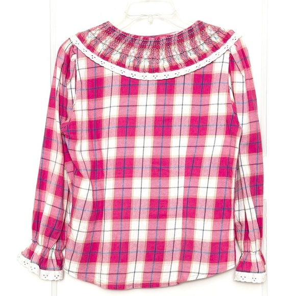 TACH Plaid Lace Trim Embroidered Smocked Peter Pan Collar Ruffle Cuff Top XS - Picture 11 of 16